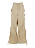 Beige Drawstring Waist Cargo Pants for Women Polyamide Cotton Trousers