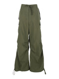 Cargo Pants with Drawstring Waist and Pockets Green Women Polyamide Cotton Trousers