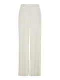 White Wide-Leg Pants with Elastic Waist for Women Polyester Trousers