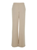 Beige Pants with Elastic Waist and Wide Leg in Womens Fabric Polyester Trousers