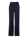 Blue Pants with Elastic Waist and Wide Leg in Womens Fabric Blu Polyester Trousers