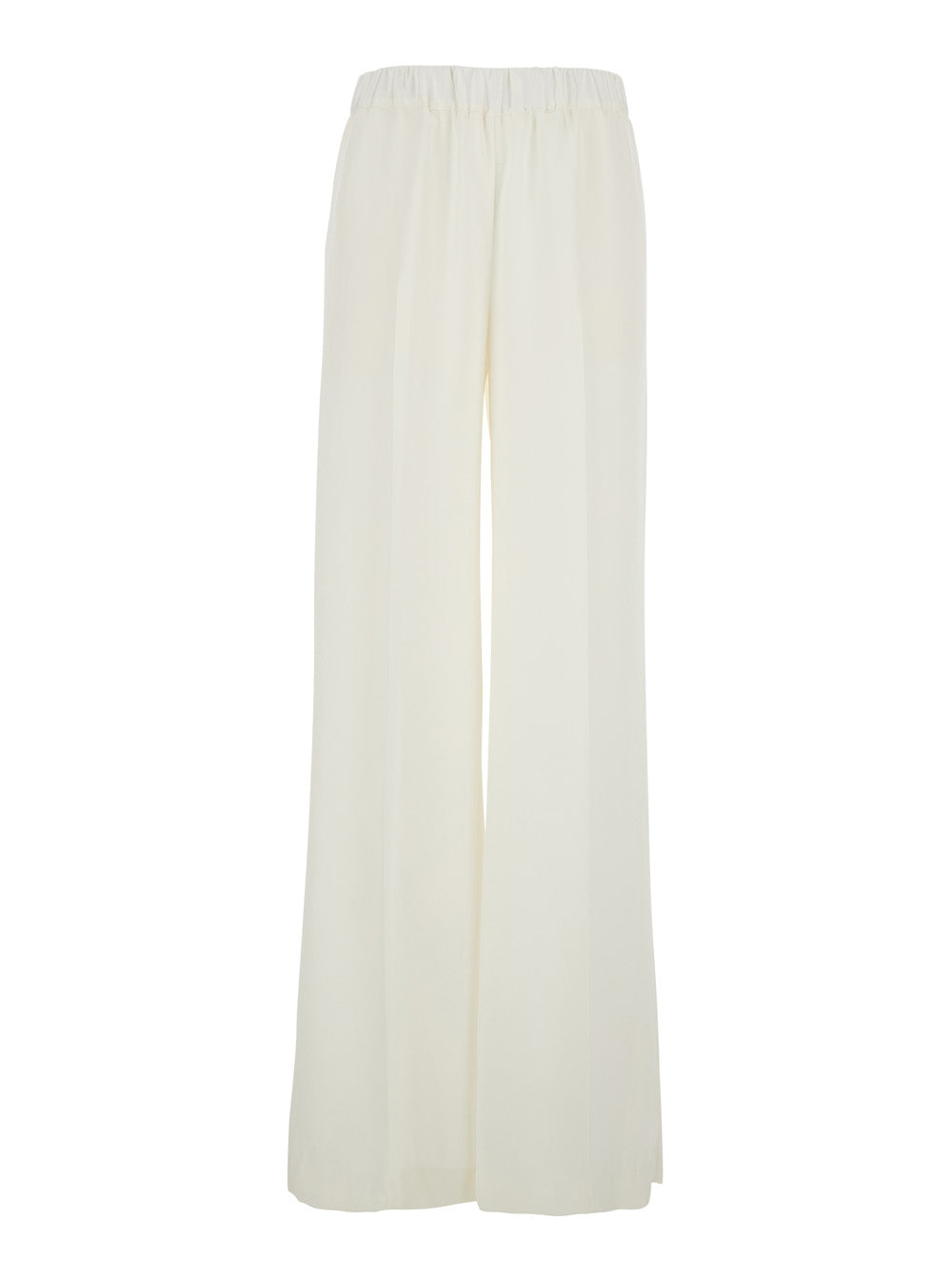White Pants with Elastic Waist in Tech Fabric for Women Polyester Trousers