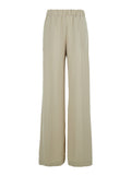 Beige Womens Elasticized Waist Tech Fabric Pants Polyester Trousers