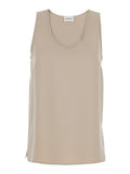 Sleeveless Top with Round Neck in Beige Fabric for Women Polyester Tops