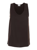 Sleeveless Top with Round Neck - Tech Fabric Brown Women Polyester Tops