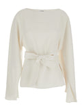 Round Neck Blouse with Bow Detail on the Front in White Fabric for Women Polyester Shirts And Blouses