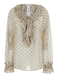 Blouse with Ruffles on the Front and All-Over Polka Dot Print in Tech Fabric Beige Women Polyester Shirts Blouses