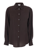 Pointed Collar Long Sleeve Silk Shirt Dark Brown Women And Blouses