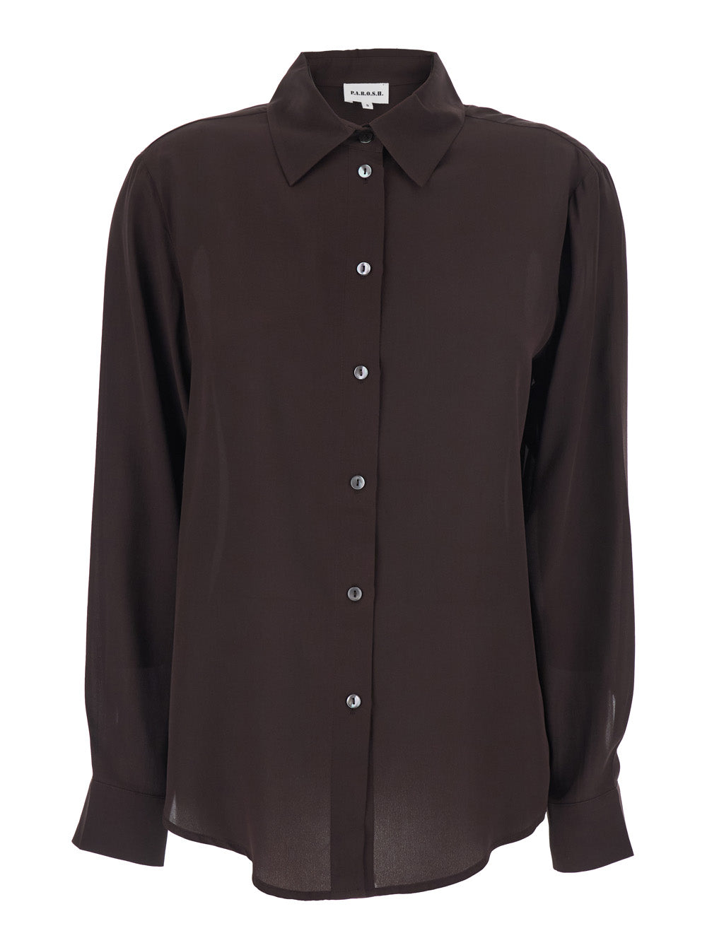 Pointed Collar Long Sleeve Silk Shirt Dark Brown Women And Blouses