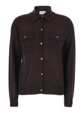 Polo Collar Sweater with Front Button Closure in Brown Wool Blend for Women Silk Cashmere Jersey