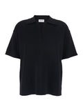Polo with Dropped Shoulders and V-Neck in Black Viscose Blend for Women Polyamide Tshirts Shirts