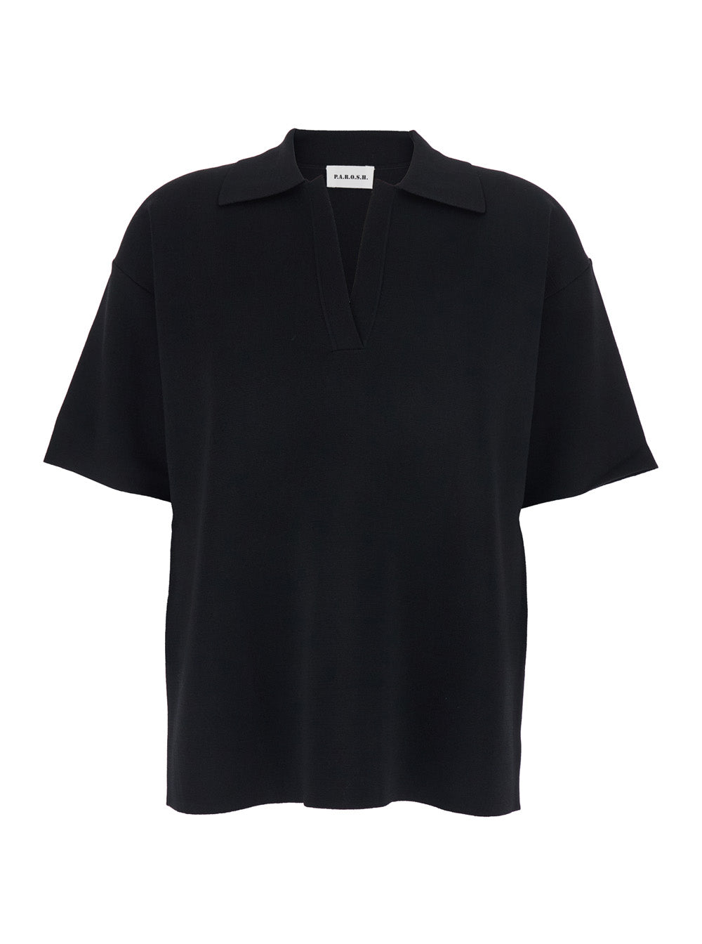Polo with Dropped Shoulders and V-Neck in Black Viscose Blend for Women Polyamide Tshirts Shirts