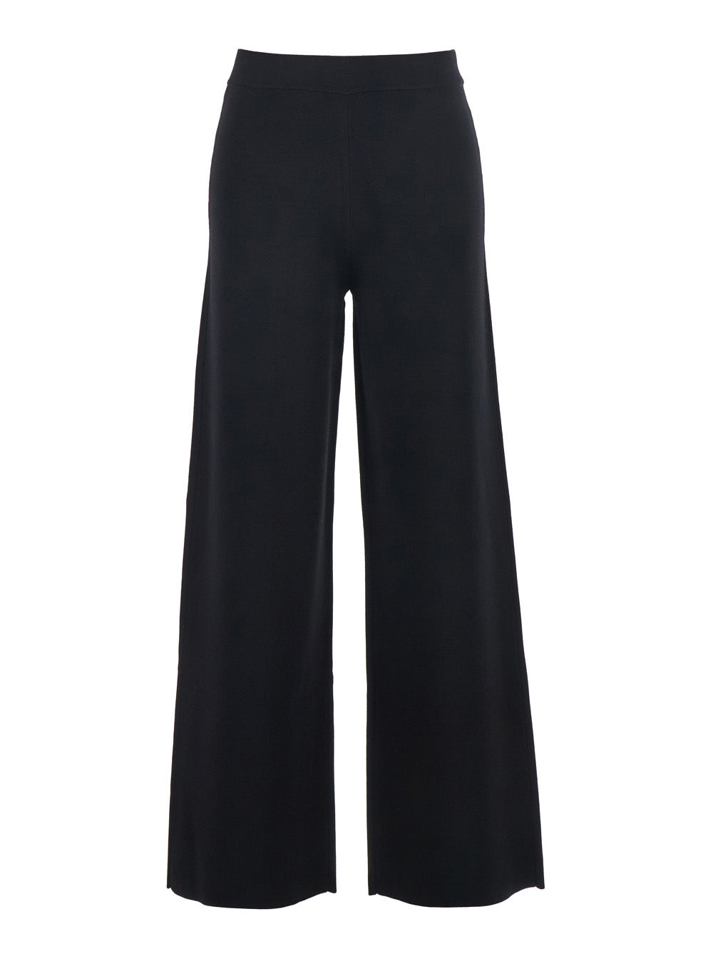 Black Pants with Wide Leg and Pull-On Design in Viscose Blend for Women Polyamide Trousers
