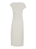 Long Dress with Square Neckline and Draped Details White Polyester Elastane