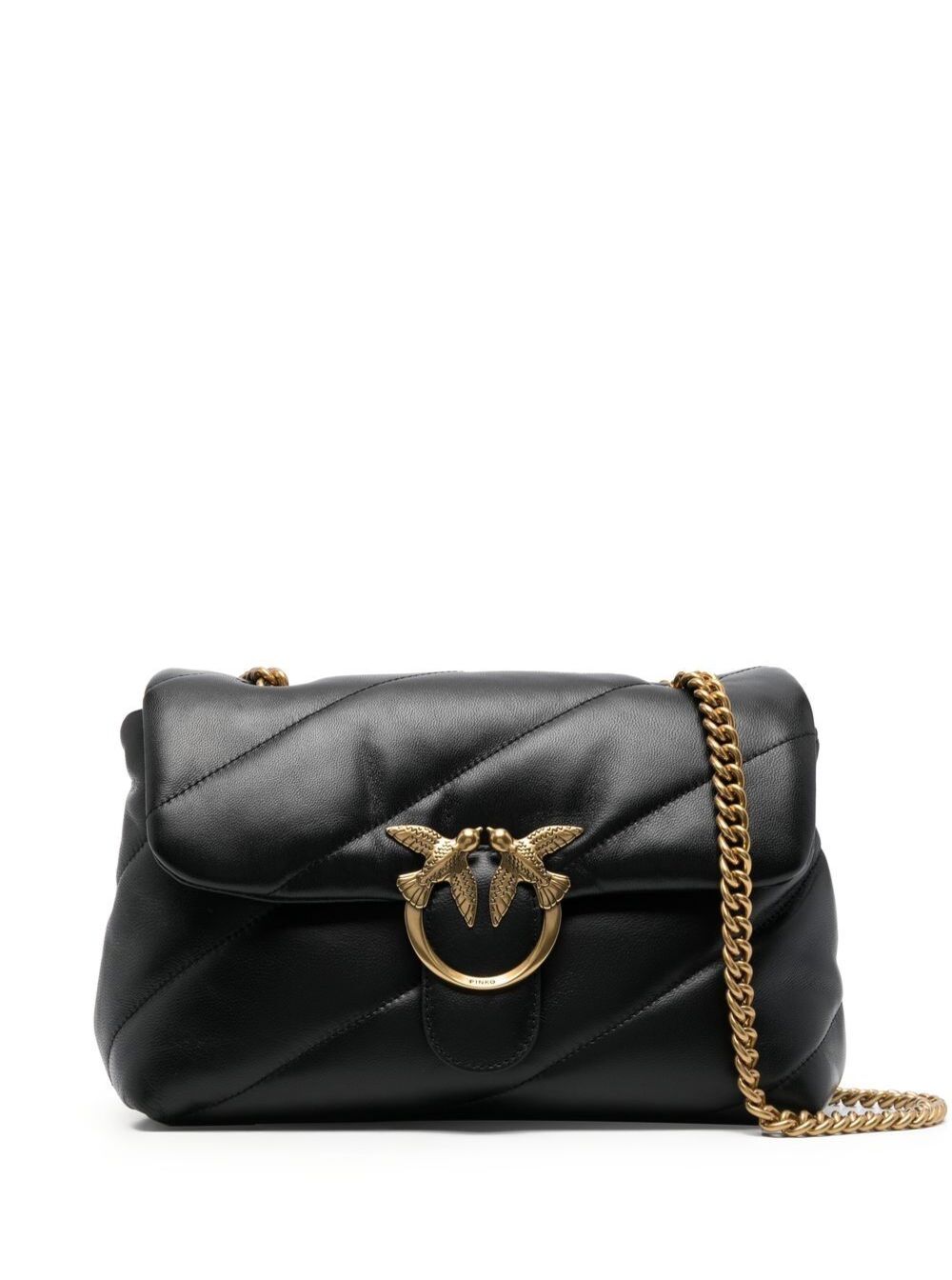 Love Classic Puff Shoulder Bag with Maxi Diagonal Quilting in Black Leather for Women Crossbody