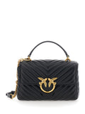Shoulder Bag with Adjustable and Removable Strap Love Birds Plaque on the Front in Black Leather for Women