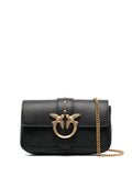 Love One Pocket Shoulder Bag with Smooth Leather Logo Patch Black Women Crossbody