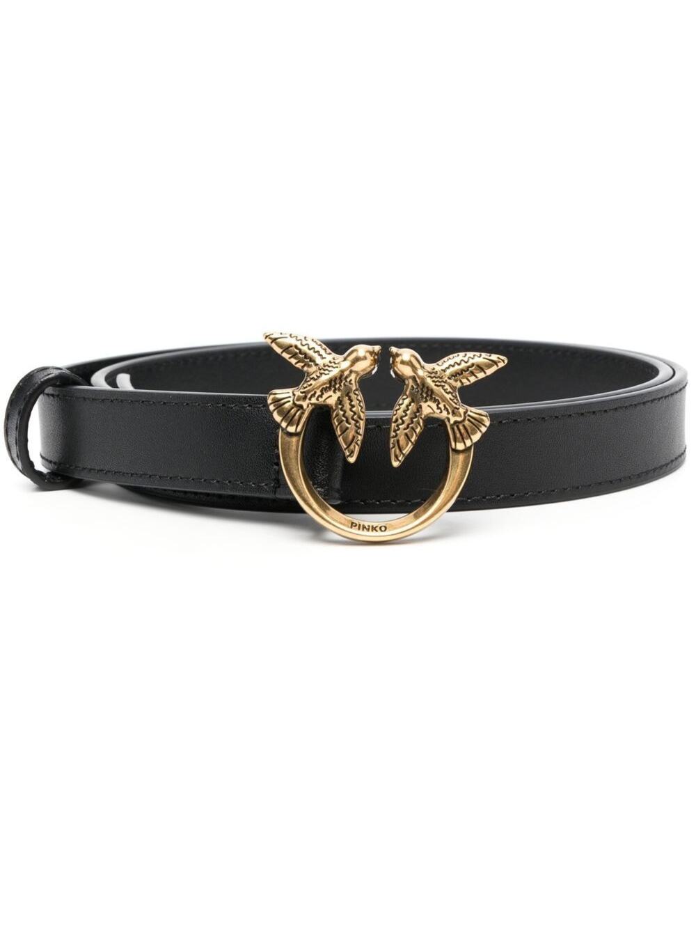 Love Birds Belt With Logo Buckle Soft Black Leather For Women