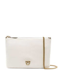 Crossbody Flat Love Bag with Smooth Leather Logo Patch White Women Polyurethane