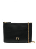 Crossbody Flat Love Bag with Smooth Black Leather Logo Patch for Women Polyurethane