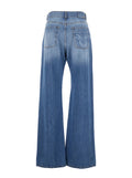 Jeans Wanda with Wide Leg and Love Birds Embroidery on the Back in Blue Denim for Women Blu Cotton