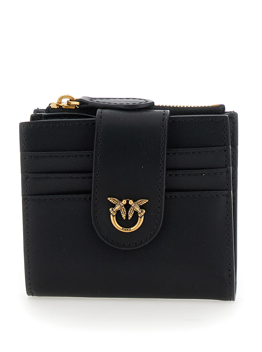 Wallet with Love Birds Buckle on the Front in Black Leather for Women Products