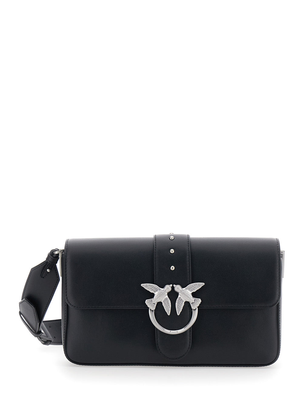 Love Birds Shoulder Bag with Gancini Buckle in Black Leather for Women Crossbody
