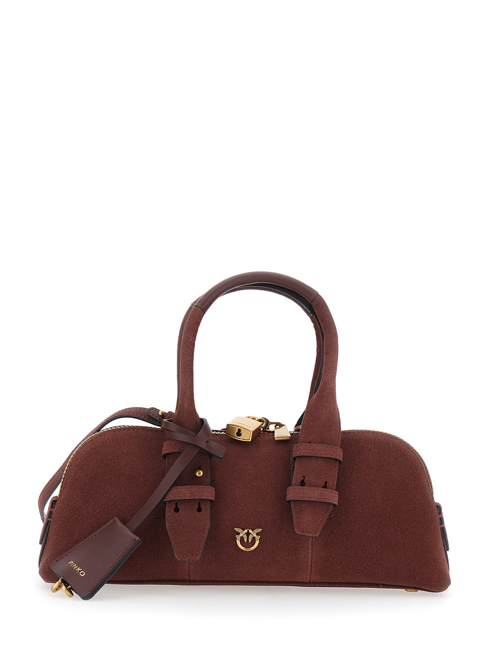 Bowling Handbag with Padlock Detail and Love Birds Logo on the Front in Bordeaux Suede for Women Leather Hand Bags