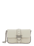Shoulder Bag Love One Slouchy with Chain Strap and Birds Plaque on Front in White Leather for Women
