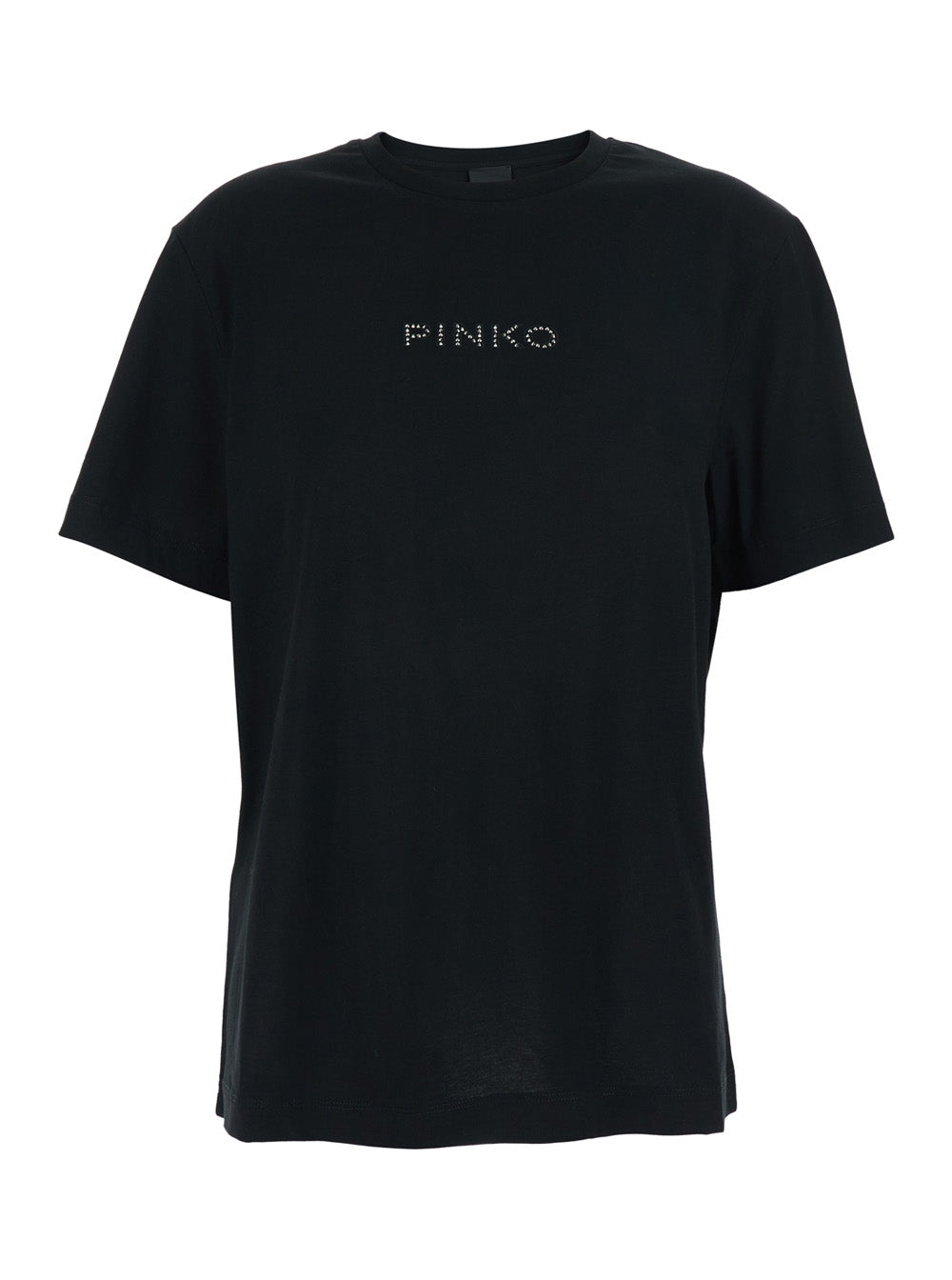 Black T-Shirt with Lettering Logo on the Front and Strass Print Back in Womens Cotton Tshirts Polo Shirts