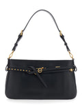 Shoulder Bag Logo with Adjustable and Removable Black Leather Strap for Women Calf