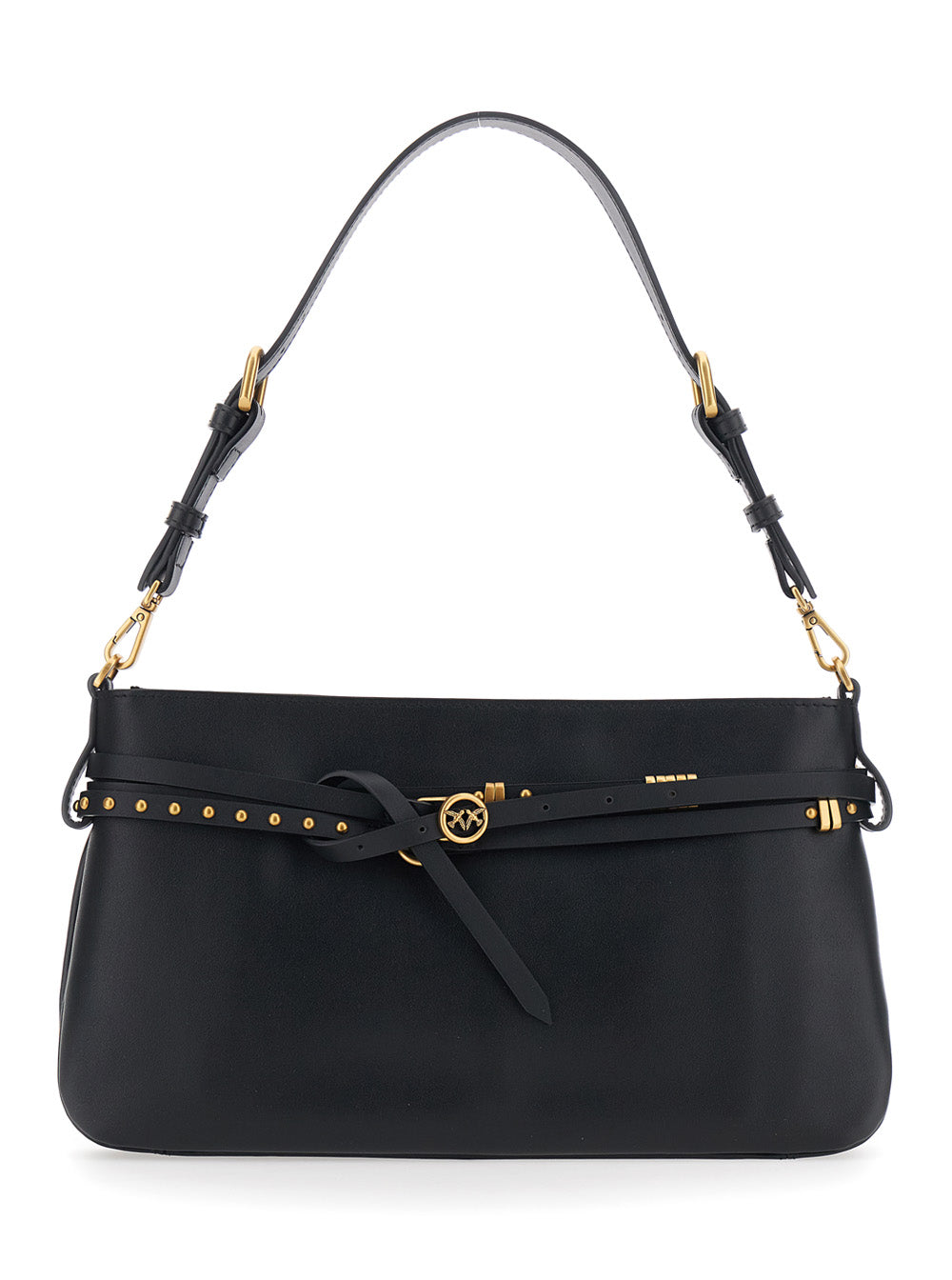 Shoulder Bag Logo with Adjustable and Removable Black Leather Strap for Women Calf