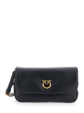 Shoulder Bag With Adjustable Strap And Love Birds Diamond Cut Plaque On The Front Black Leather For Women