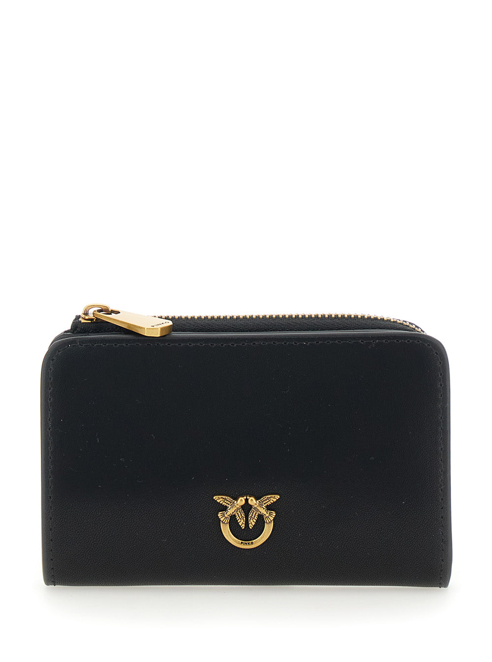 Love Birds Wallet with Front Plaque in Black Leather for Women Products