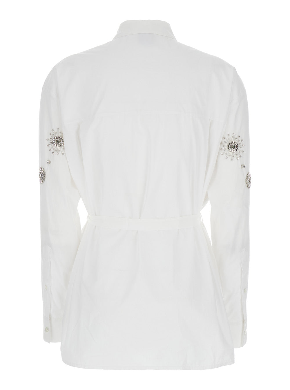 Shirt Carley with Bow Detail on Front and Crystal Decoration in White Cotton for Women Blouses
