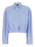 Charita Shirt with Collar Decoration and All-Over Stripes in Blue Cotton for Women Light Blouses