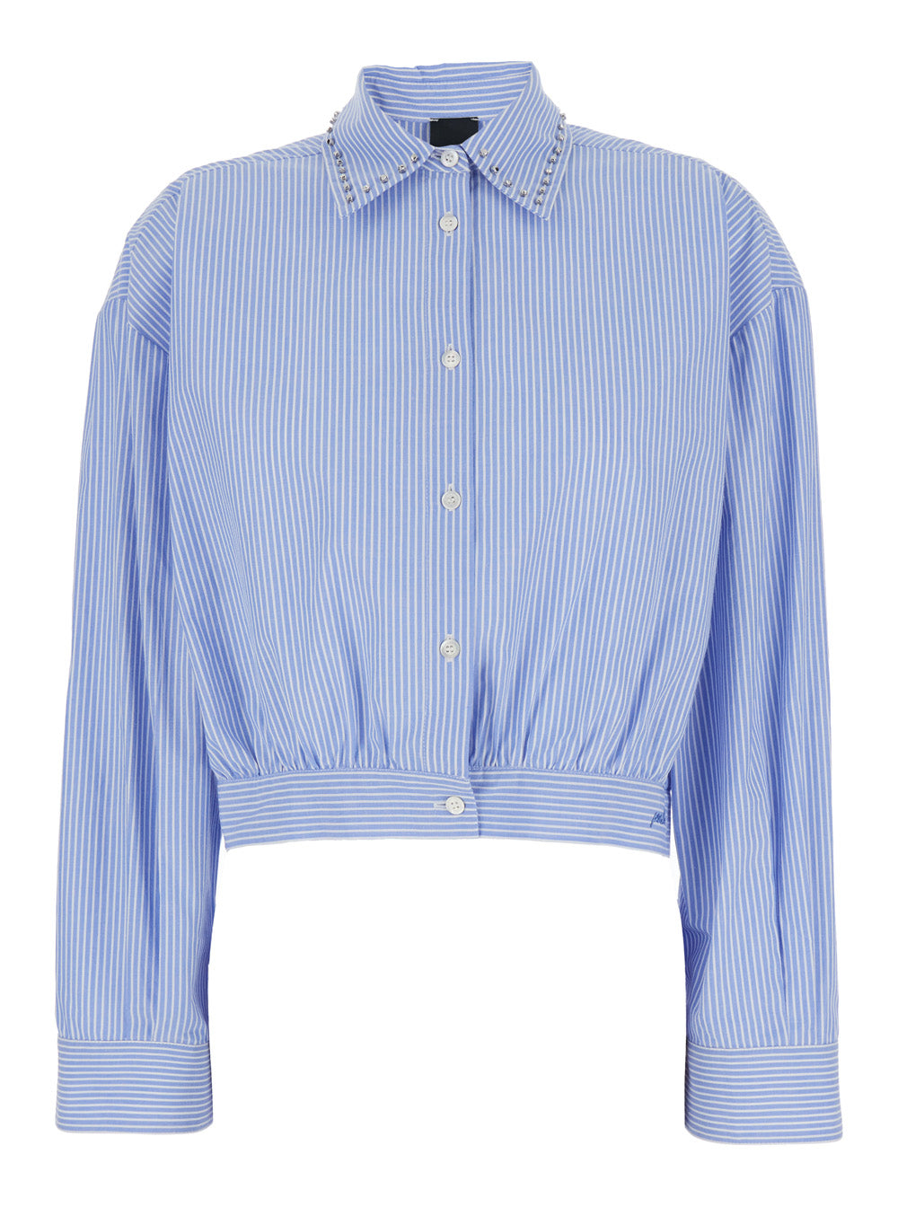 Charita Shirt with Collar Decoration and All-Over Stripes in Blue Cotton for Women Light Blouses