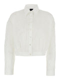 White Shirt with Classic Collar and All-Over Embroidery Design for Women Cotton Blouses