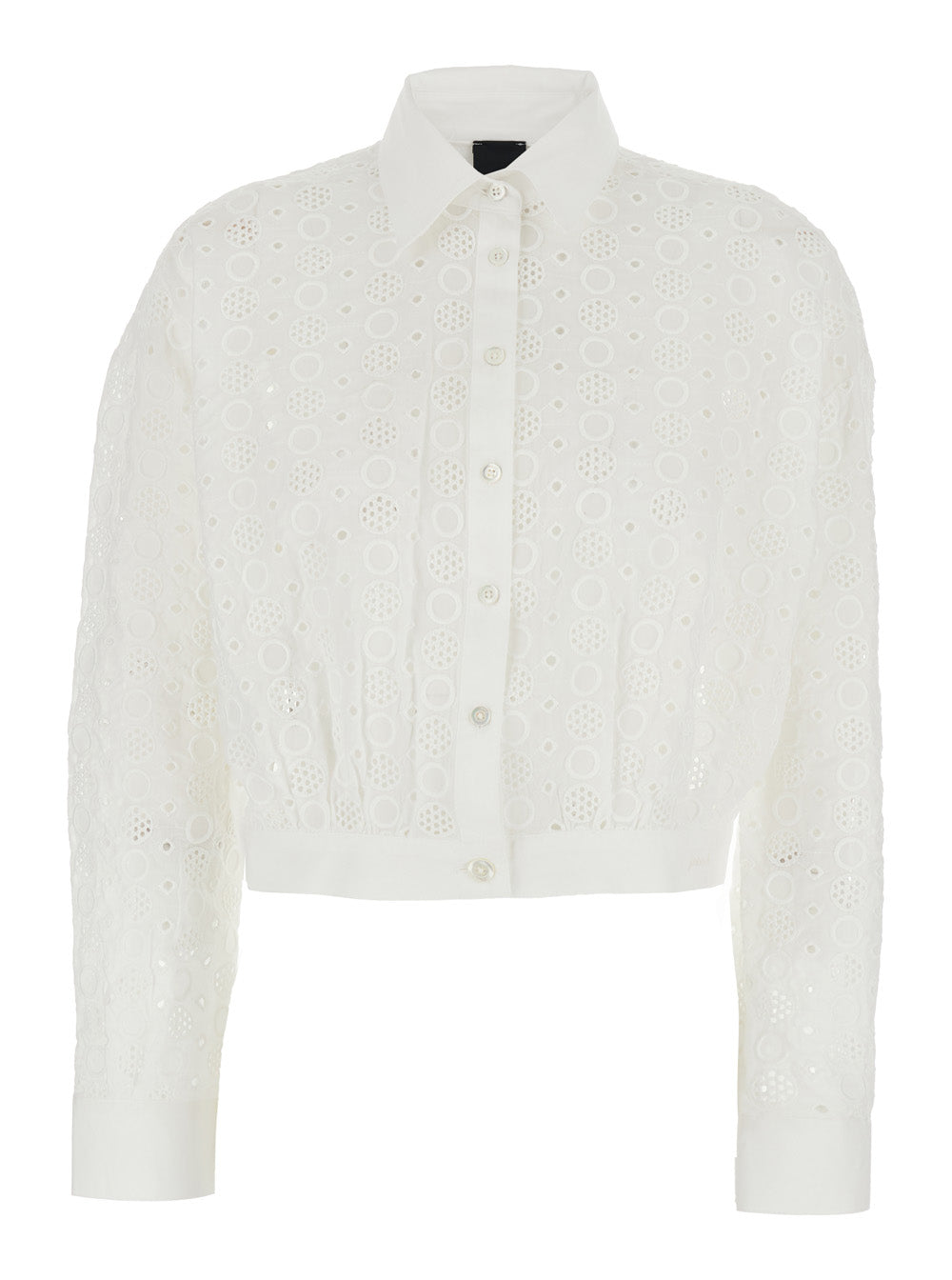 White Shirt with Classic Collar and All-Over Embroidery Design for Women Cotton Blouses