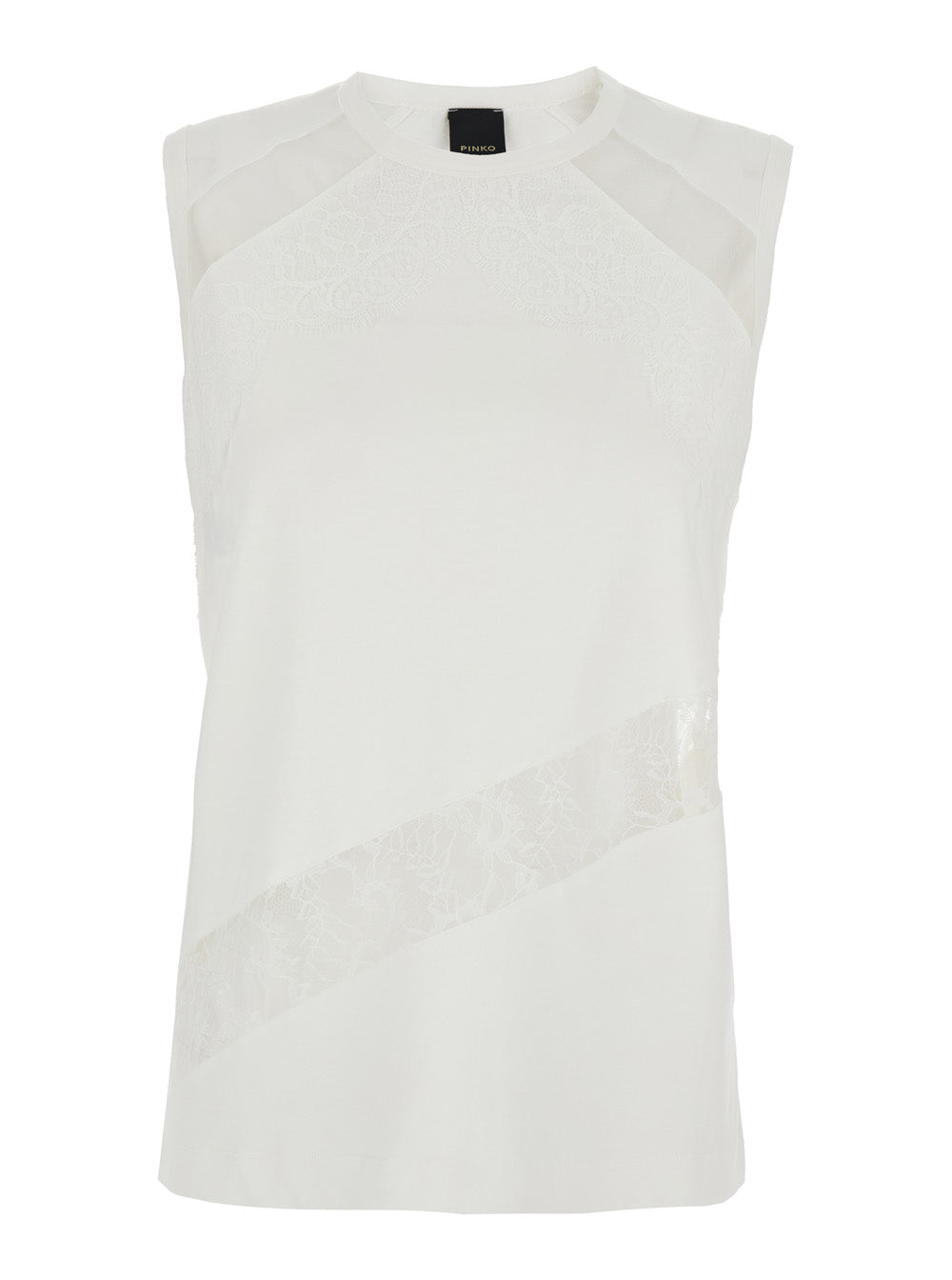 Crew Neck Top with Lace Trim Details in White Fabric for Women Cotton Tops