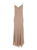 Long Dress with Draped Neckline and Open Back in Beige Tech Fabric for Women Polyester