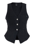GARDENER GILET - Black with Front Closure and Pockets Cotton Women Blazers