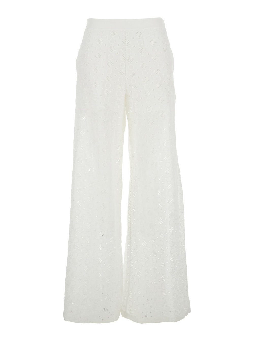 White Womens Cotton Perforated Design Pants Trousers