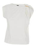 Dress MELODY White with Crew Neck and Long Sleeves in Cotton for Women Elastane Tops