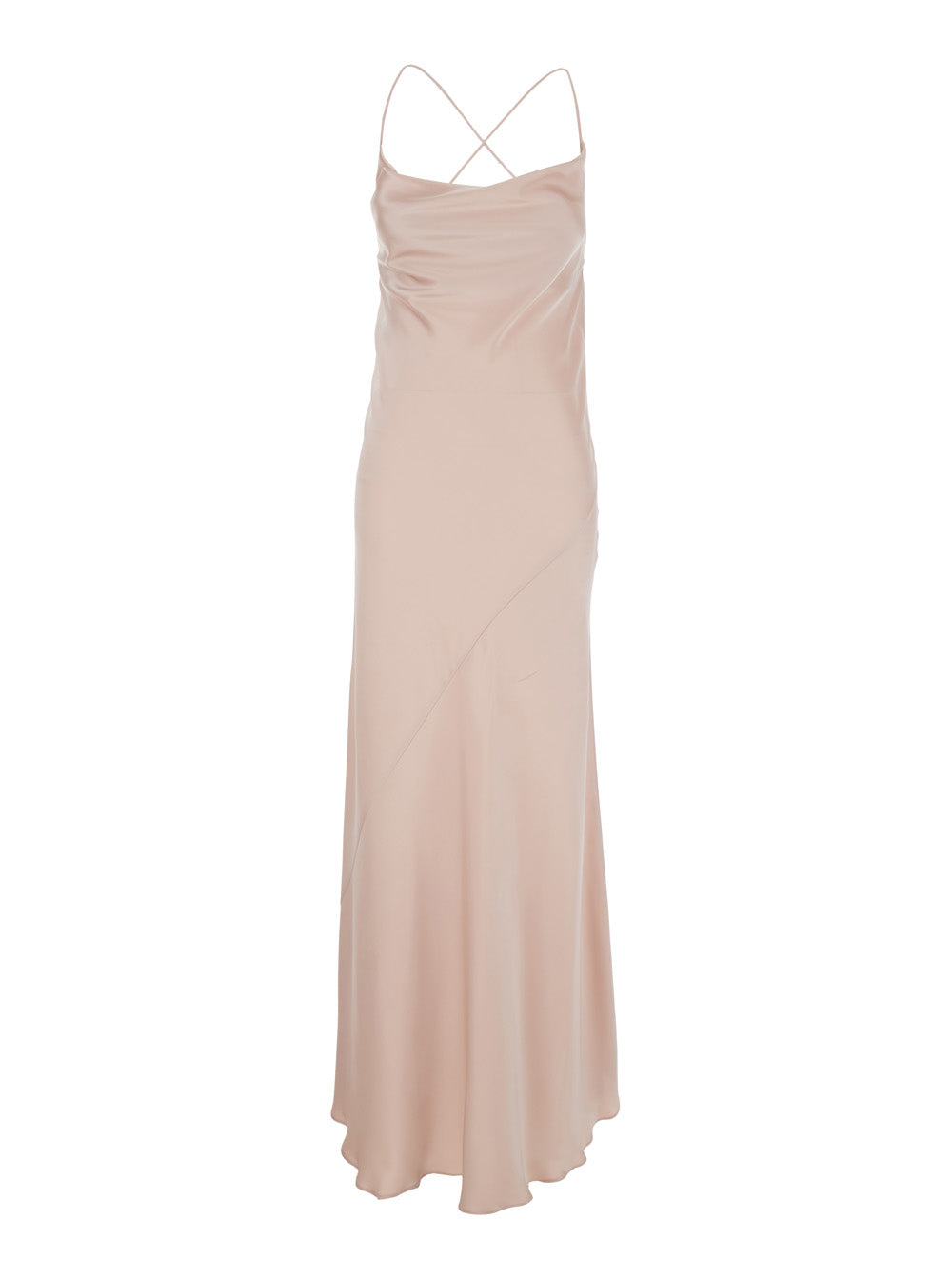 Long Dress PINKO with Crossed Thin Straps in Pink Tech Fabric for Women Acetate Polyester