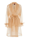 Coco Double-breasted Trench with Notched Revers and Silk Organza Waist Belt Pink Women Outerwear