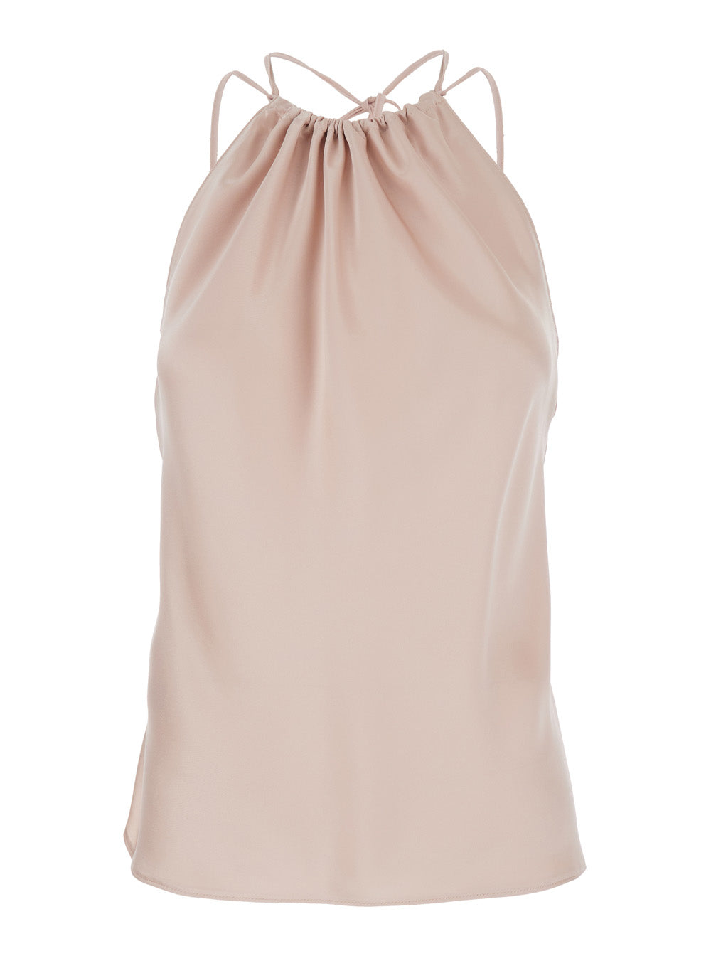 Top Carrot Sleeveless with Ruffled Neckline and Adjustable Thin Straps in Pink Tech Fabric for Women Acetate Polyester Tops