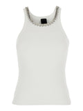 Top with ribbed design and collar details in white cotton for women Tops
