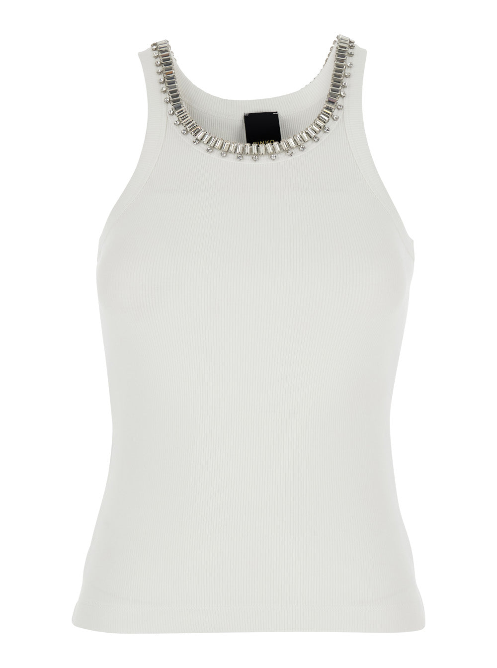 Top with ribbed design and collar details in white cotton for women Tops
