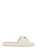 Fiona Chunky Design Slippers with Love Birds Logo Plate in White Leather for Women Sheep Flat Shoes